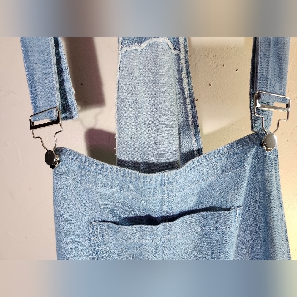 Blue Denim Overalls Lightweight Tie Waist No Tags Adjustable Straps - Picture 6 of 10